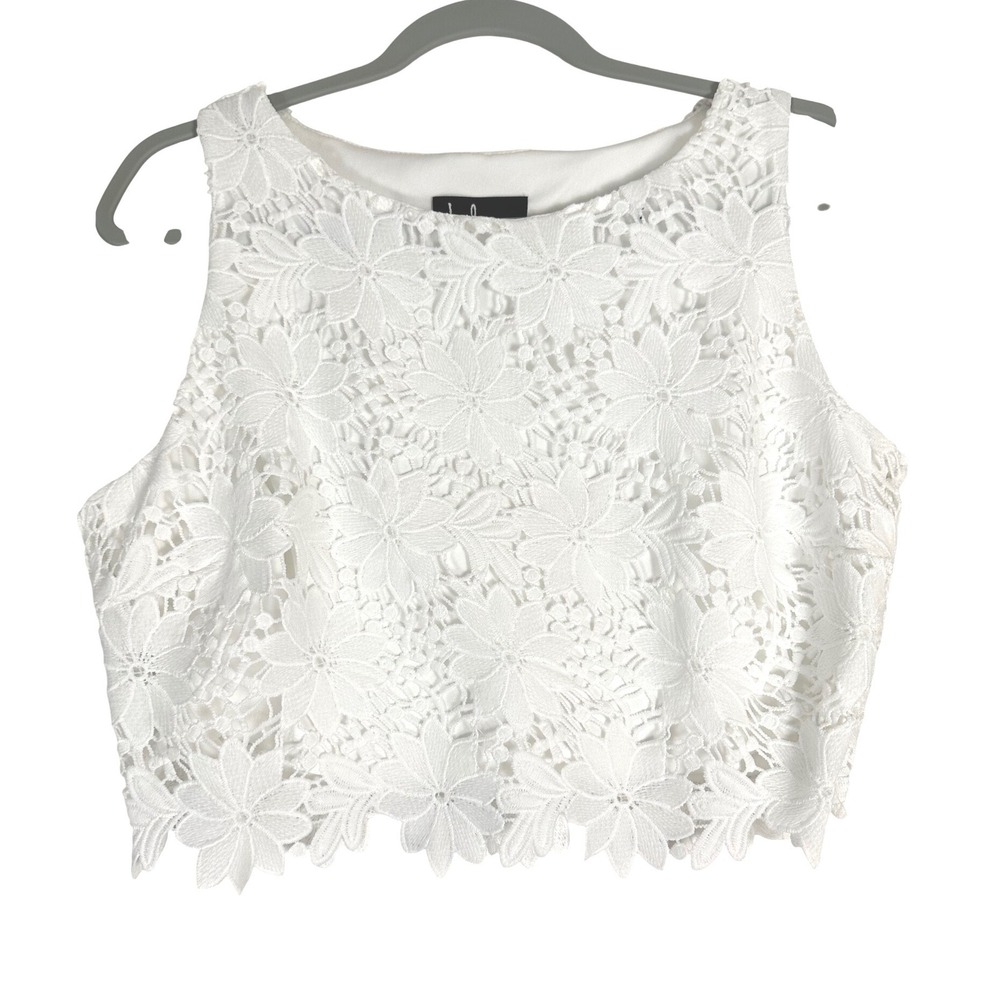 Lulus Floral Lace Crop Top Womens L Feminine Coquette Cottagecore Scalloped Hem